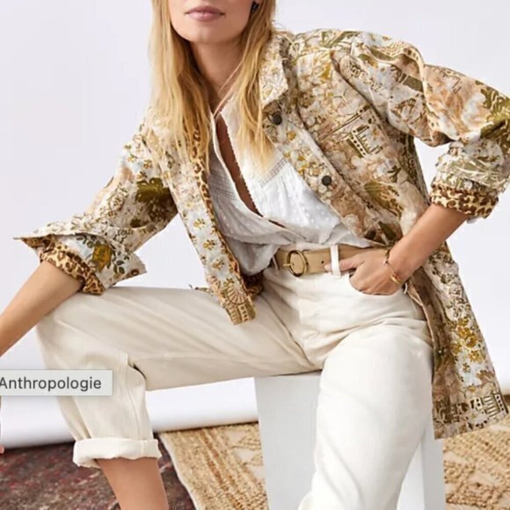 Anthropologie PILCRO THE FIELDER DENIM Floral SHIRT JACKET Size Small NWT